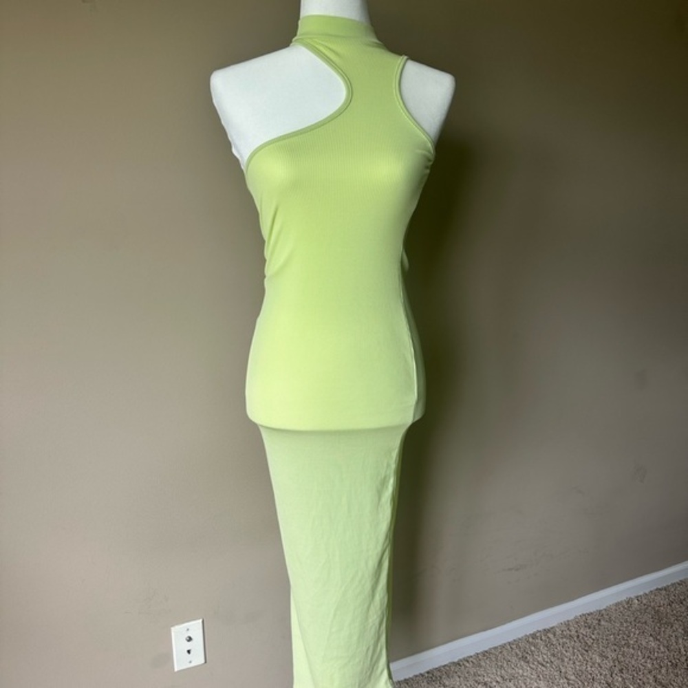 Green Ribbed Asymmetrical Cut Out Bodycon Dress